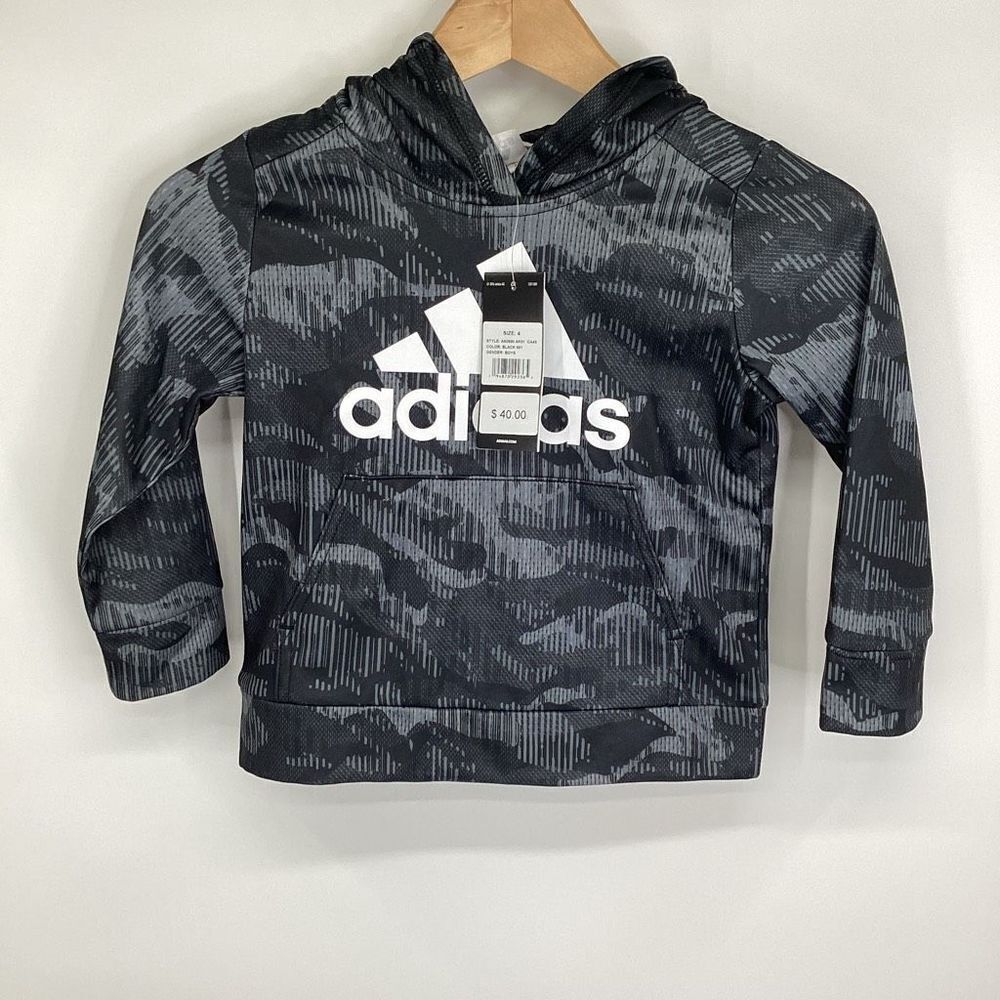 Youth‎ Adidas New with Tag Fleece Hoodie Black/Gray/white size 4